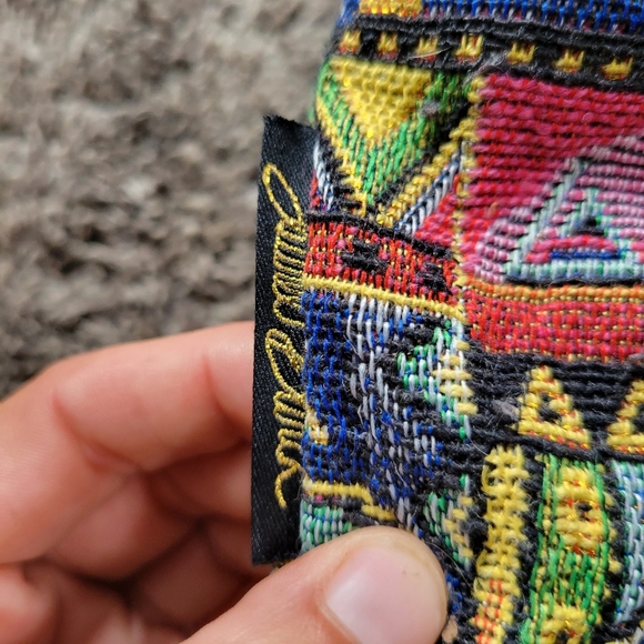 Laurel Burch Dog Patchwork Purse 2 Strap Tote Bag Red Blue Green Colorful Zipper - Picture 2 of 14